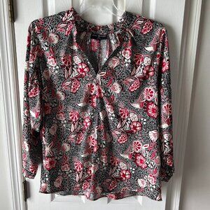 NWT Lane Bryant Red Black White Botanical Pattern Blouse Silky Plus Sz 18/20 Top